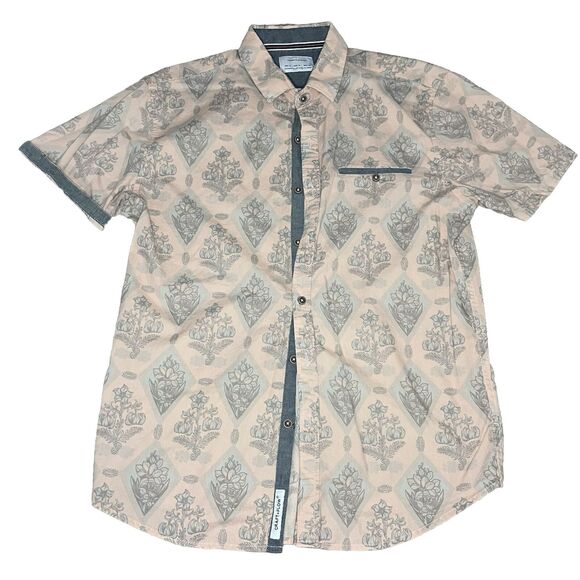 Craft + Flow Button Up Shirt Men's Medium Short Sleeve Floral Pink Cotton NWOT - Picture 1 of 9